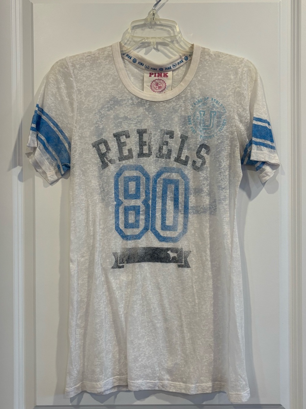 Victoria's Secret PINK White Tee with Blue Accents
